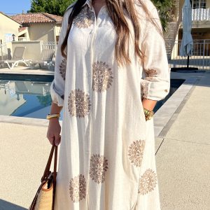 ENSEMBLE PANTALON ET TUNIQUE EN LIN BEIGE