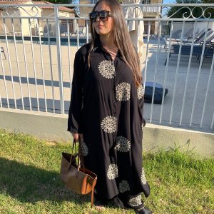 ENSEMBLE PANTALON ET TUNIQUE EN LIN ET COTON NOIR