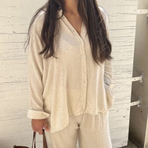 ENSEMBLE PANTALON ET CHEMISE EN LIN BEIGE