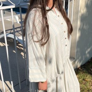 ENSEMBLE JUPE ET CHEMISE EN LIN BEIGE RAYÉE